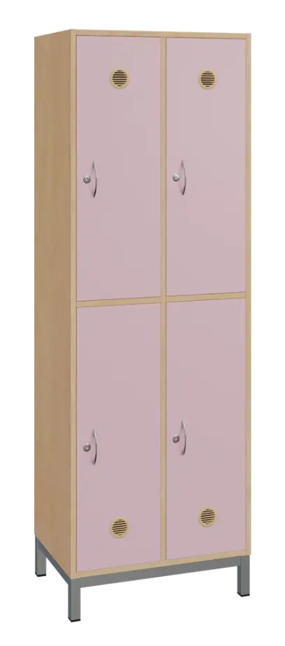 SBS-2222 šatní skříň 4-boxová, 1800x600x400 mm, kovové nohy, korpus bříza irská, dvířka pastelově růžová